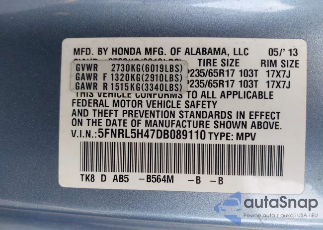 5FNRL5H47DB089110: 42364768