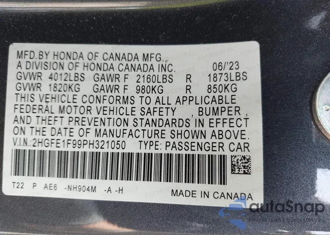 2HGFE1F99PH321050: 42364970