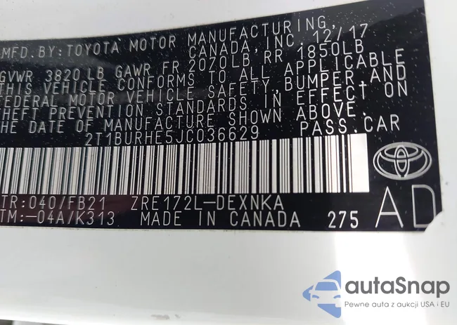 2T1BURHE5JC036629: 42366379