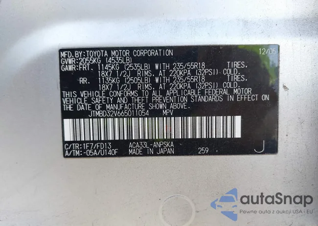 JTMBD32V665011054: 42367247