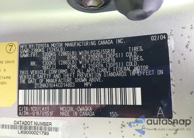 2T2HA31U44C014803: 42367405