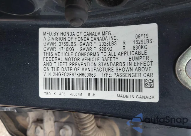 2HGFC2F67KH600863: 42367686