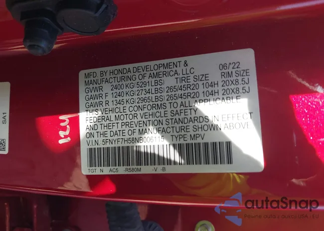 5FNYF7H58NB006115: 42366755