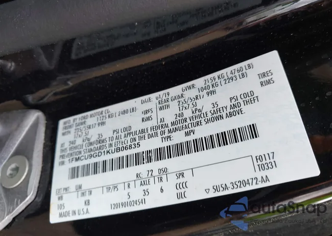 1FMCU9GD1KUB06835: 42366994