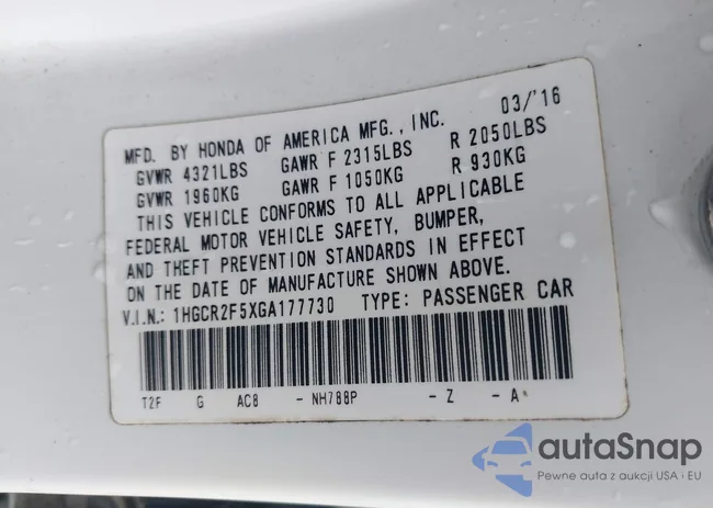 1HGCR2F5XGA177730: 42367078