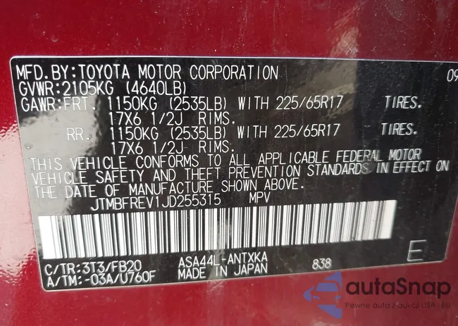 JTMBFREV1JD255315: 42368114