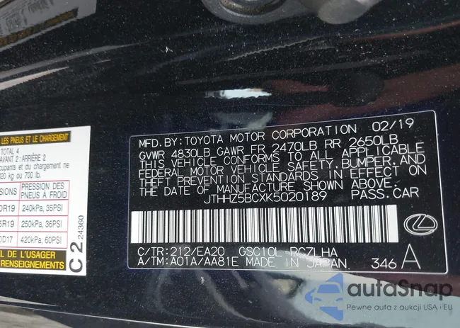 JTHHZ5BCXK5020189: 42368220