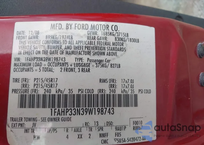 1FAHP33N39W198743: 42368270