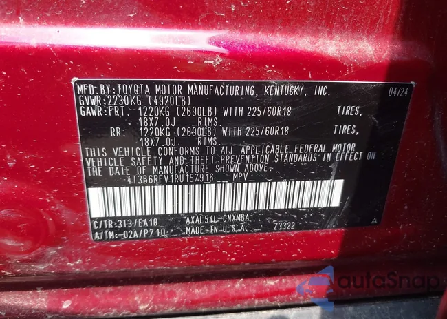 4T3B6RFV5RU157916: 42368567