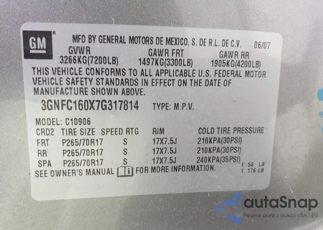 3GNFC160X7G317814: 42368680