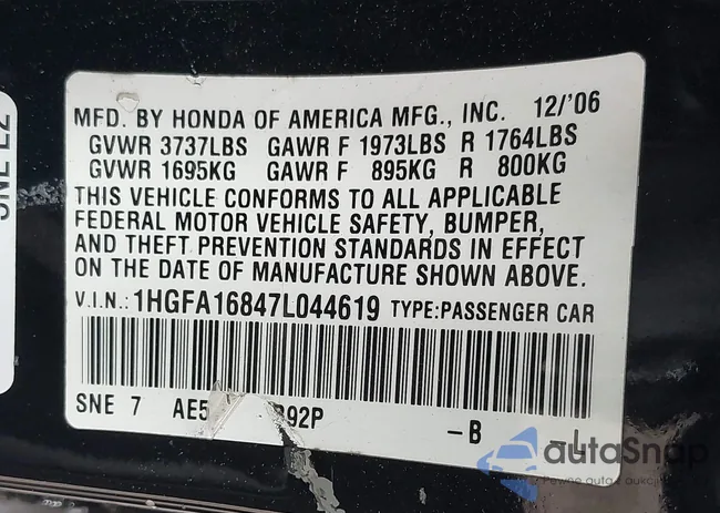 1HGFA16847L044619: 42368043