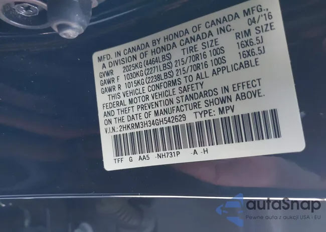 2HKRM3H34GH542629: 42368072