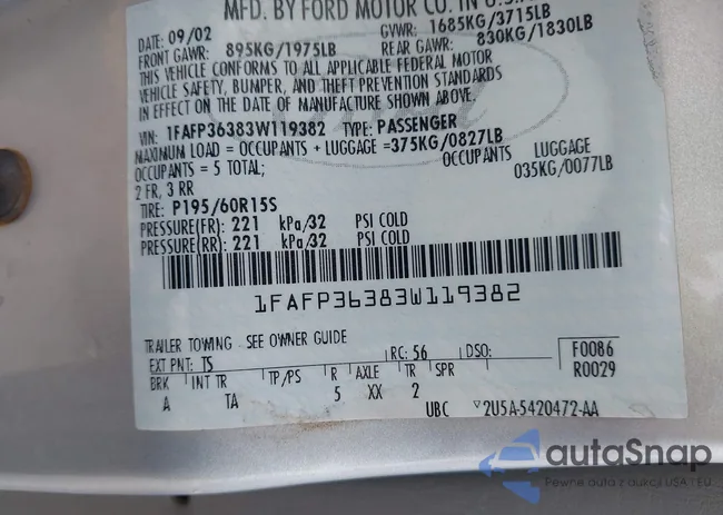 1FAFP36383W119382: 42368097