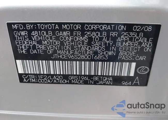 JTHCE96S280016853: 42369225