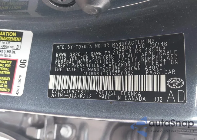 2T1BURHE3HC756067: 42369260