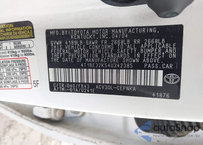 4T1BE32K54U342385: 42369406