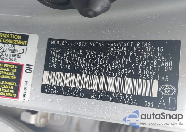 2T1BURHE0GC703762: 42369693