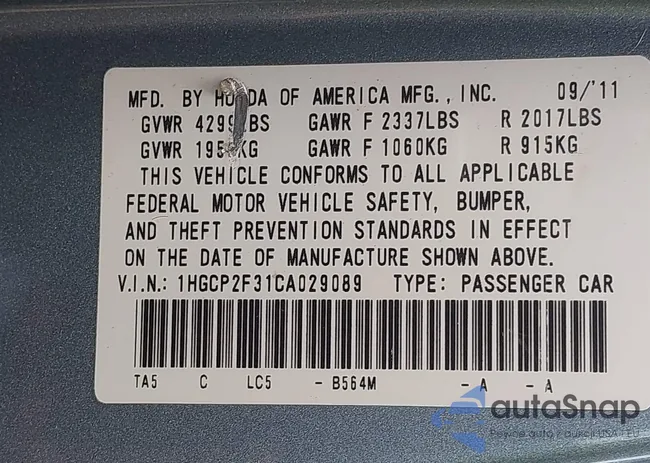 1HGCP2F31CA029089: 42368725