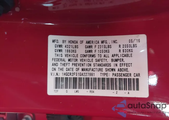 1HGCR2F51GA227981: 42370131