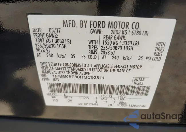 1FM5K8F80HGC92811: 42370306