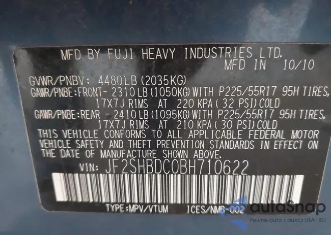 JF2SHBDC0BH710622: 42370329