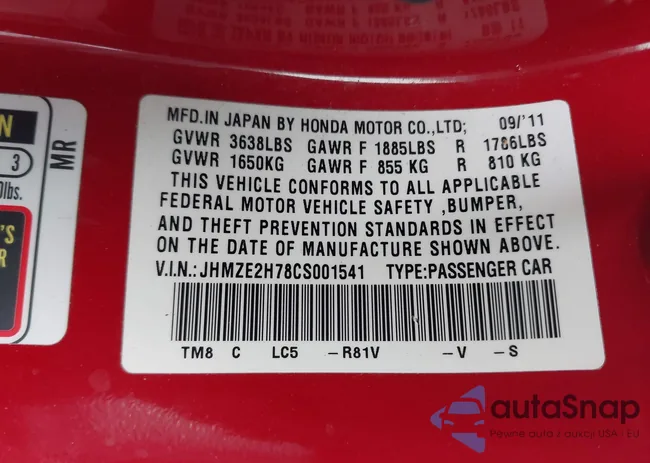 JHMZE2H78CS001541: 42369924