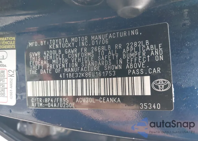 4T1BE32K86U161753: 42370086