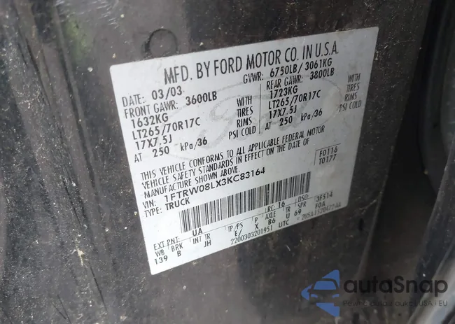 1FTRW08LX3KC83164: 42371330