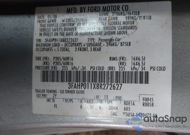 3FAHP011X8R272627: 42371638