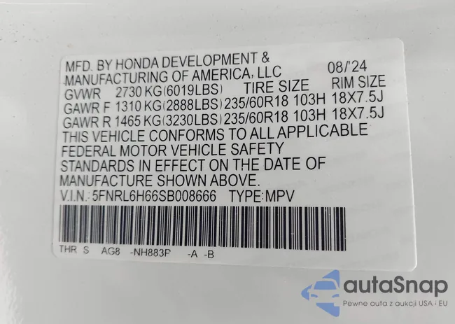 5FNRL6H66SB008666: 42371645