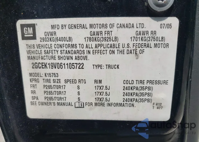 2GCEK19V061105722: 42371677