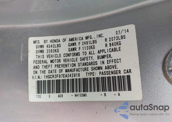 1HGCR3F87EA042816: 42370877