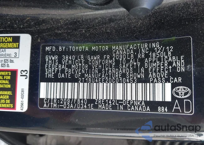 2T1BU4EE2DC010453: 42371070