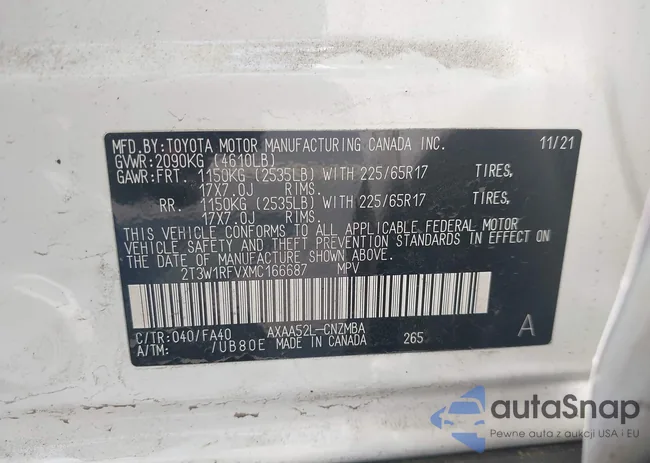 2T3W1RFVXMC166687: 42371071