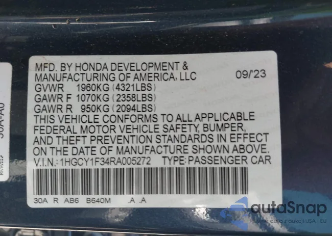 1HGCY1F34RA005272: 42371084