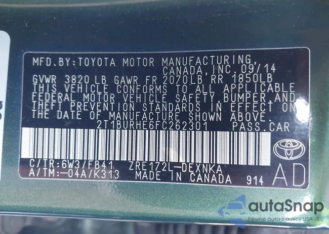 2T1BURHE6FC262301: 42372494