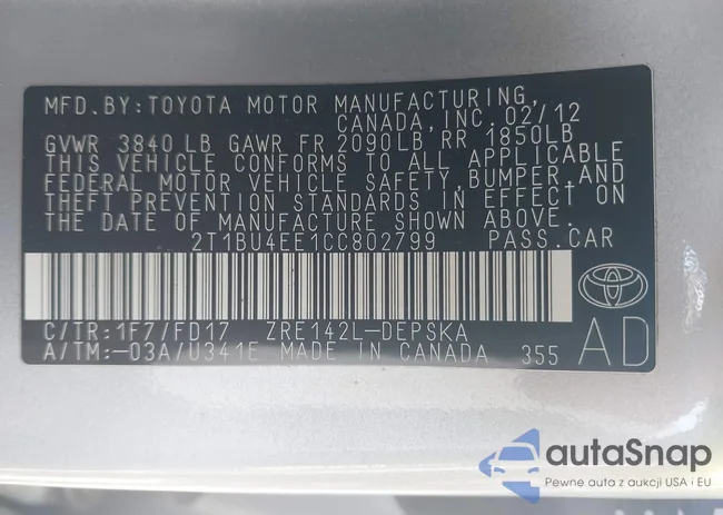 2T1BU4EE1CC802799: 42372606