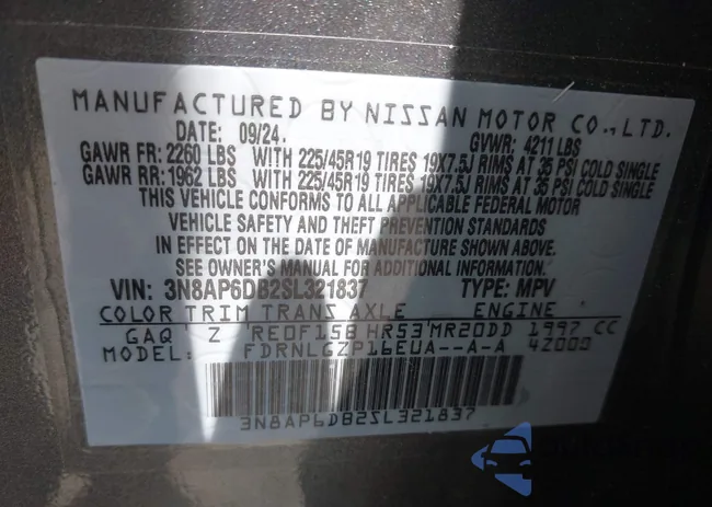 3N8AP6DB2SL321837: 42371907