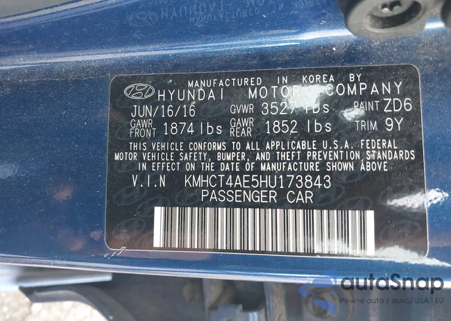 KMHCT4AE5HU173843: 42372012