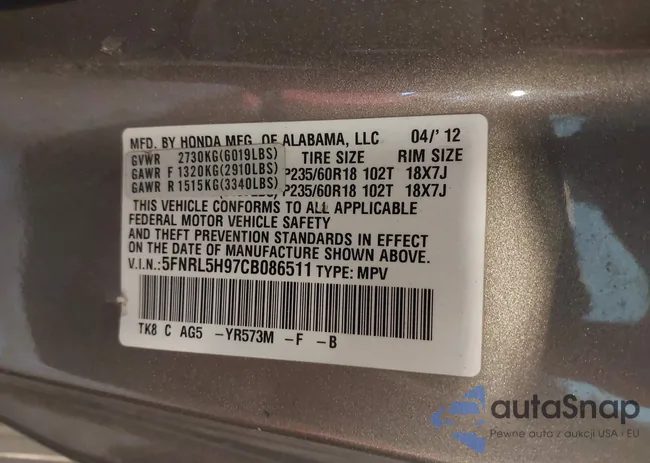 5FNRL5H97CB086511: 42373117