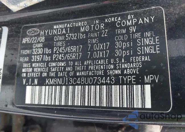 KM8NU13C48U073443: 42373199