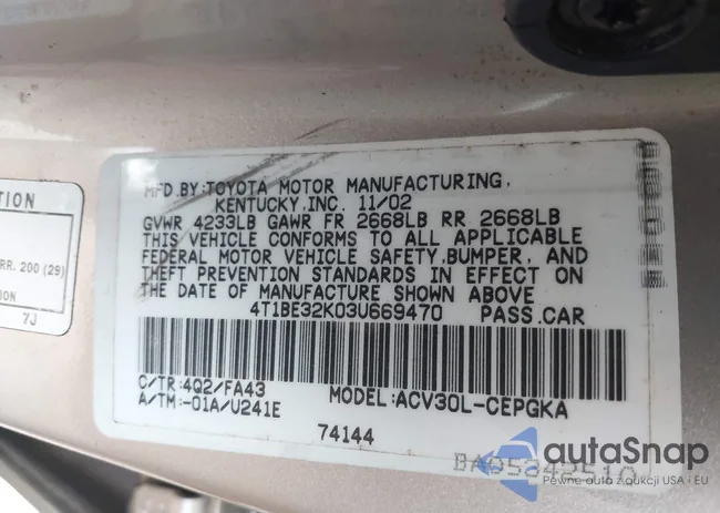 4T1BE32K03U669470: 42373407