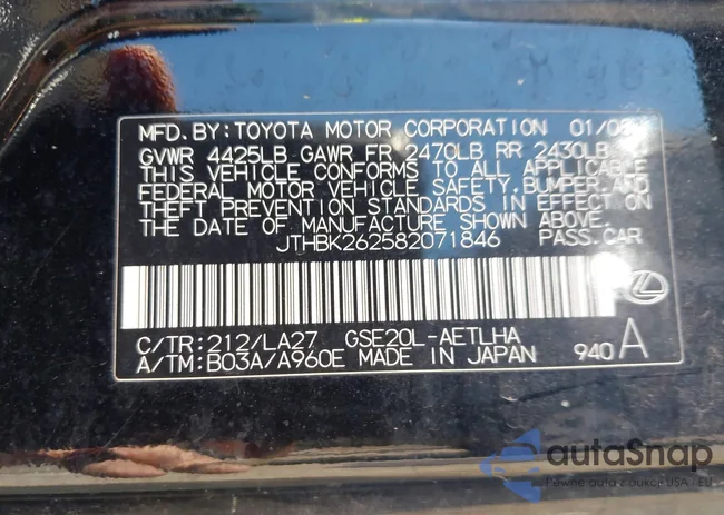 JTHBK262582071846: 42372708