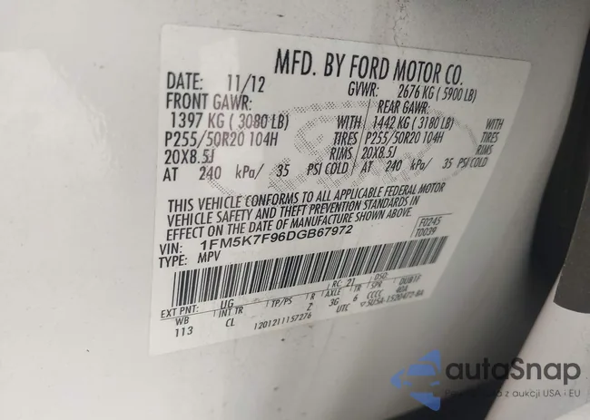 1FM5K7F96DGB67972: 42373883