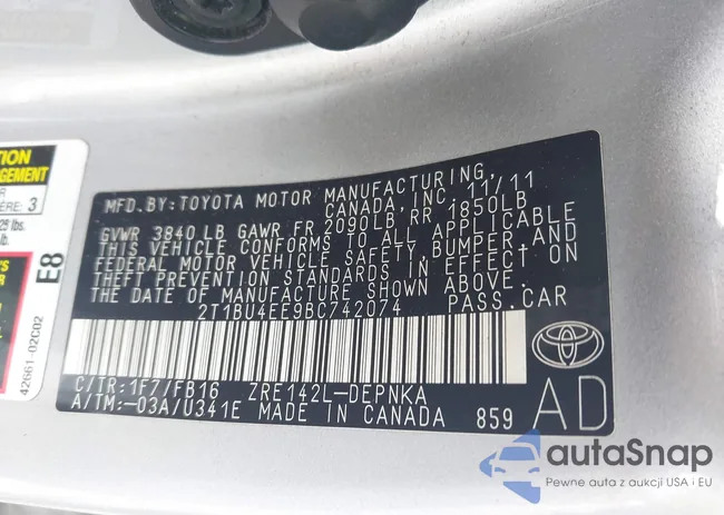 2T1BU4EE9BC742074: 42373992