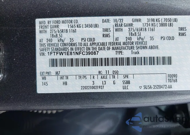 1FTFW1E81NFC39087: 42374054