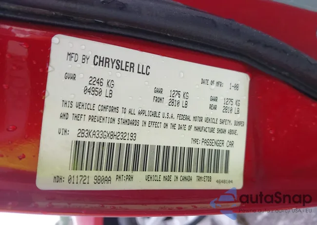 2B3KA33GX8H232193: 42375134