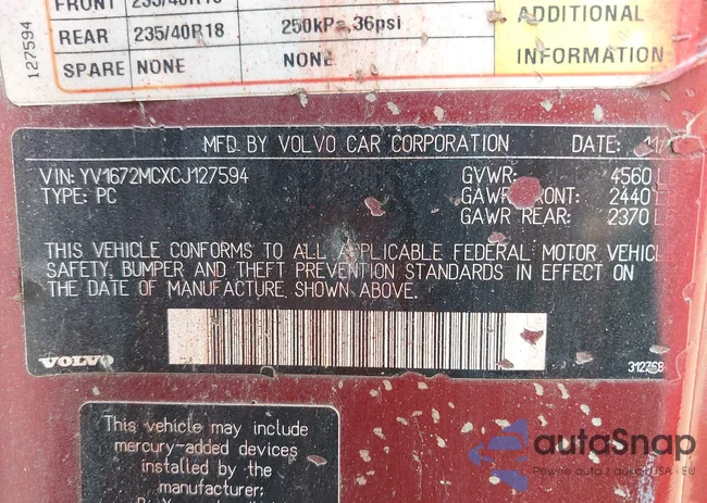 YV1672MCXCJ127594: 42375315