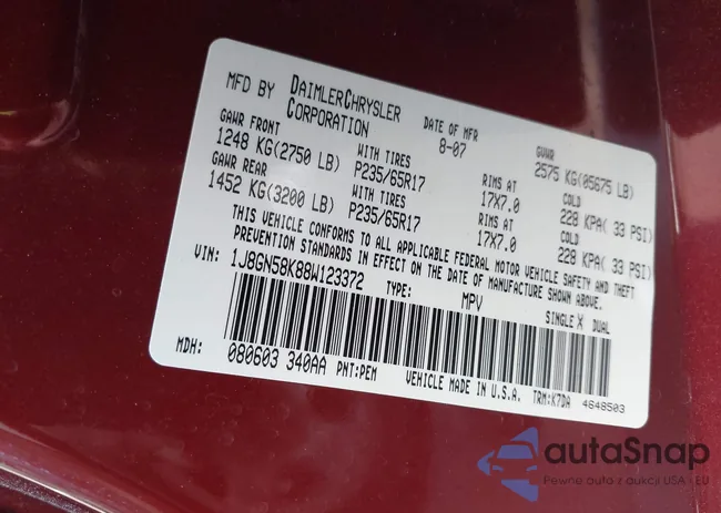 1J8GN58K88W123372: 42376342