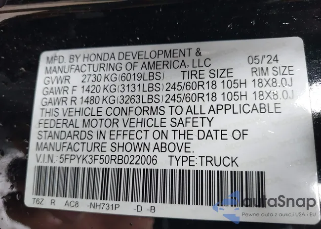 5FPYK3F50RB022006: 42376482